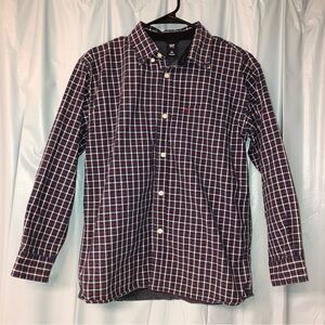 GAP Men's Navy and Burgundy Checked Button-Down Shirt